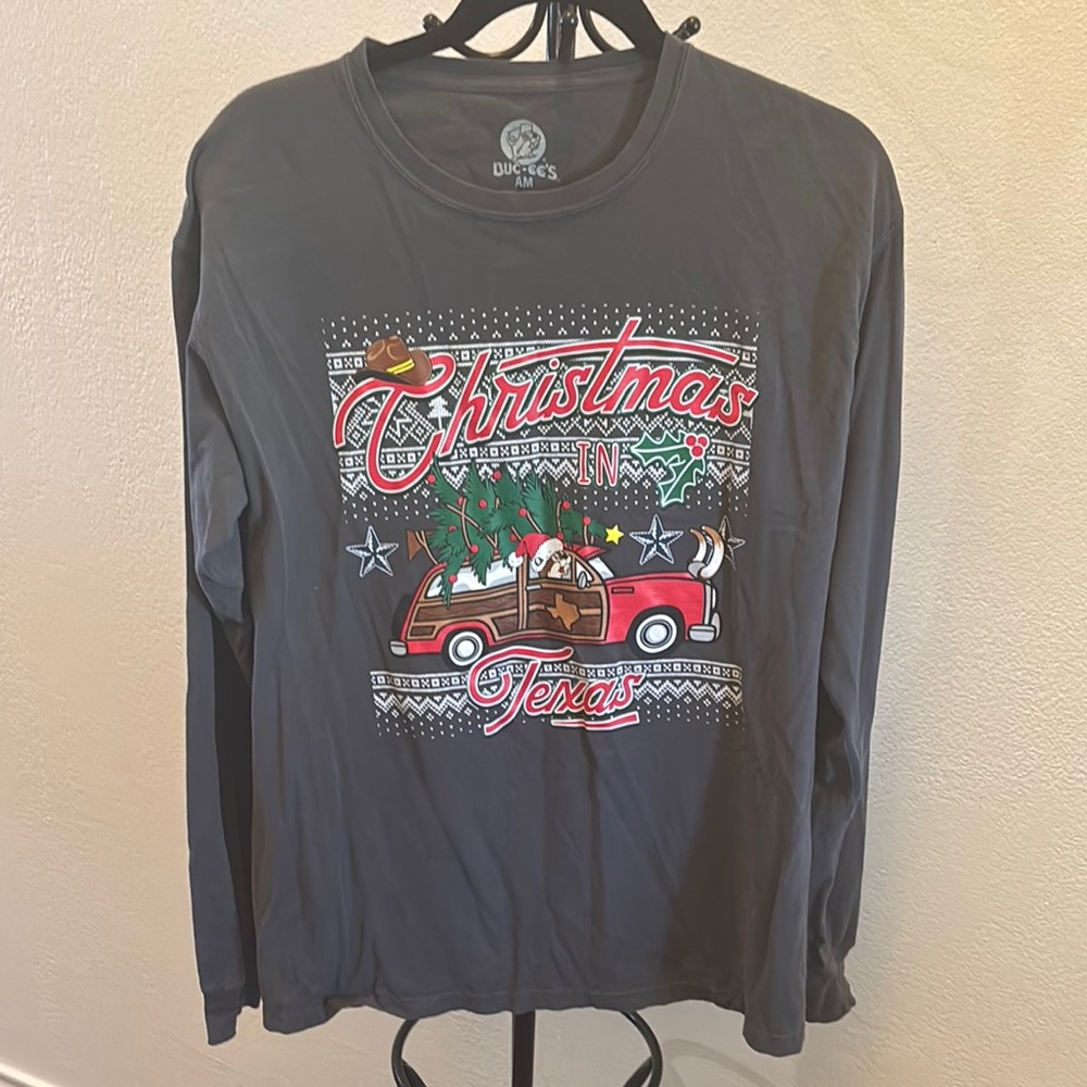 Christmas in Texas Adult Long Sleeve Shirt - Gray
